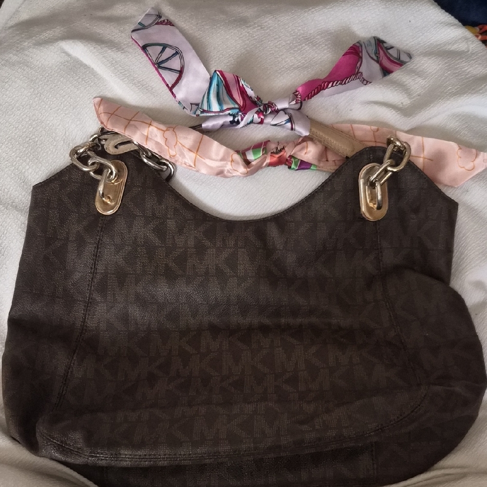 Michael Kors Dark Brown Shoulder Bag with Gold Accents